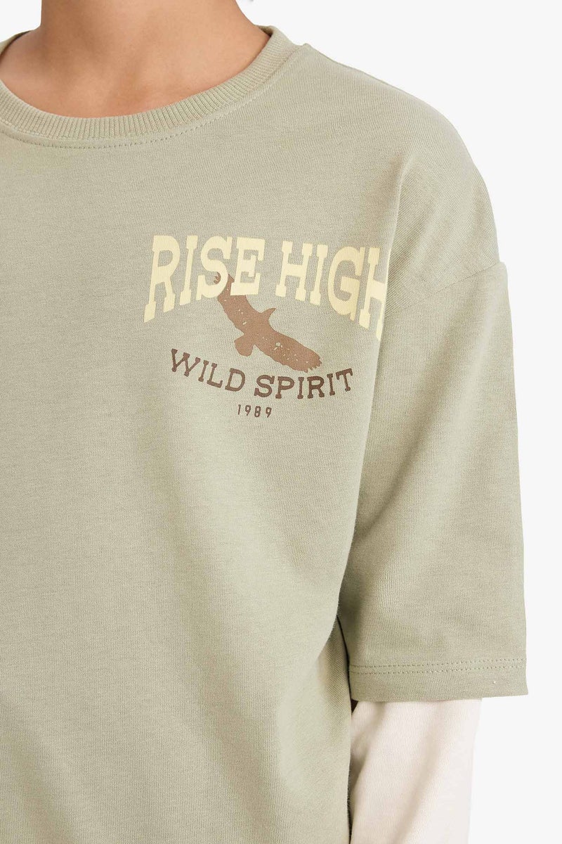 ديفاكتو تيشيرت اولادي كم طويل اوفر سايز برقبة مستديرة - Image 4